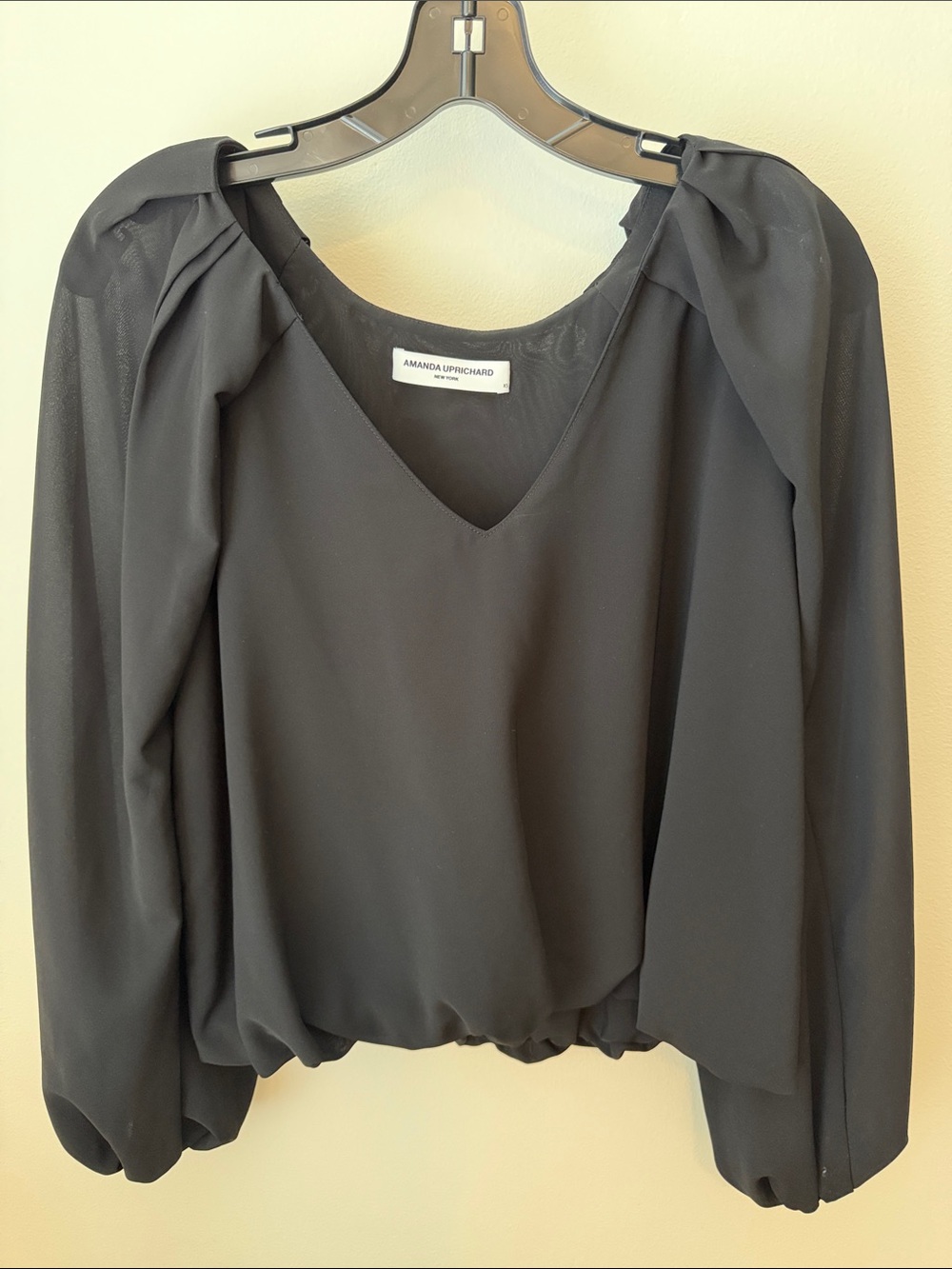 Amanda Uprichard Black V-Neck Long Sleeve Blouson Top